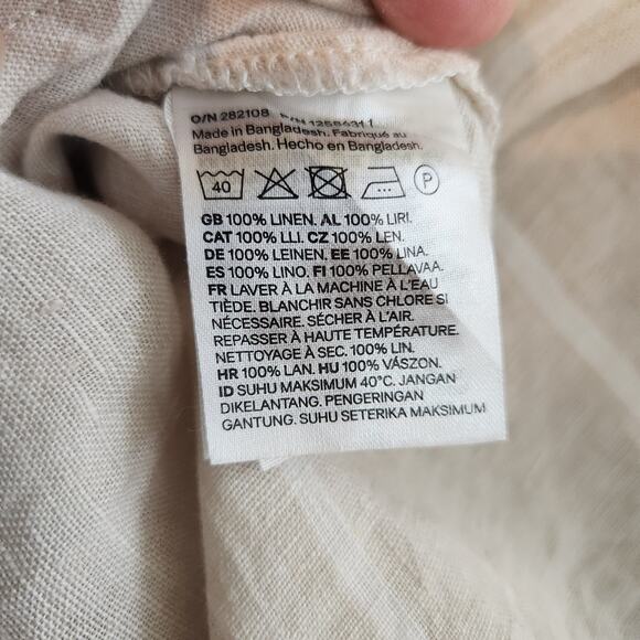 H&M Cream White Stripe Button Down Blouse Size XL 100% Linen Preppy Coastal - Picture 12 of 12